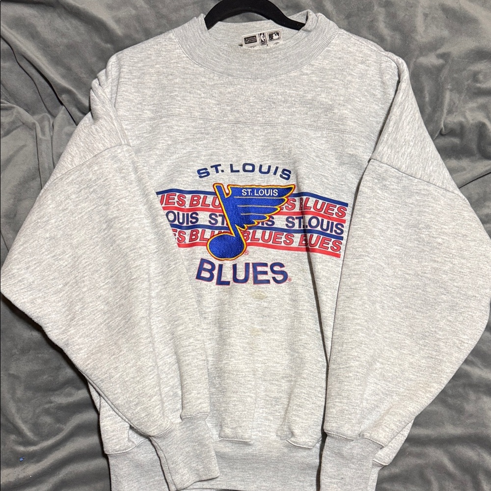 VINTAGE St. Louis Blues Gray Graphic Crewneck Sweatshirt